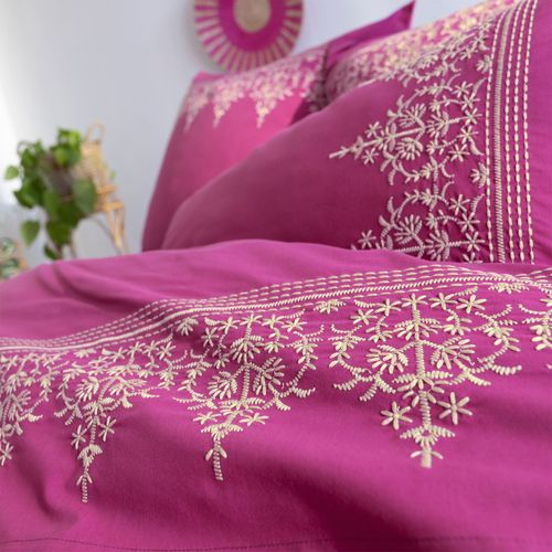 Housse De Couette 260x240 Rose Fuchsia En Coton