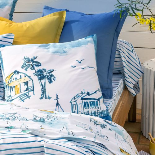 Taie Sac 63x63 Bleu En Coton