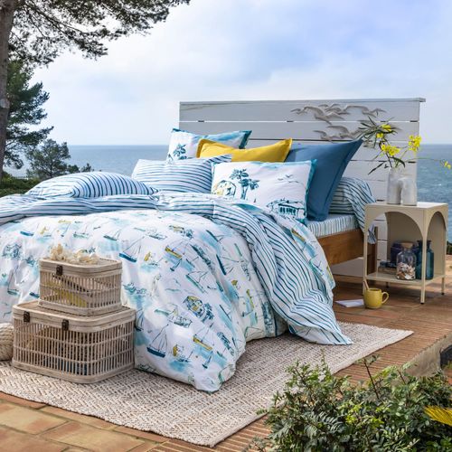 Housse De Couette 260x240 Bleu En Coton