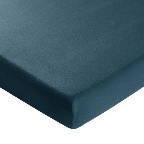 Drap-housse 180x200x28 Bleu Canard En Coton