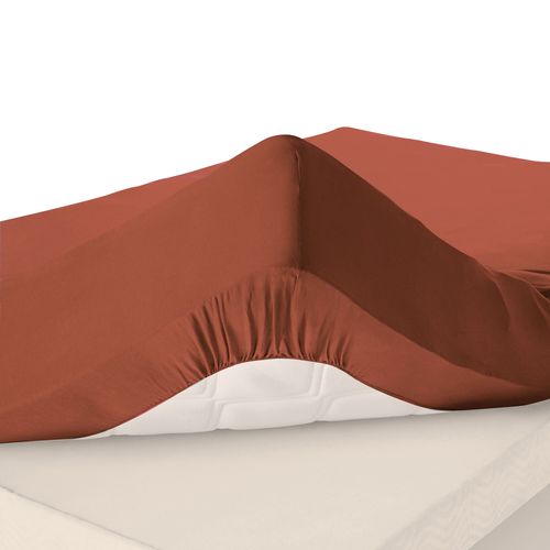 Drap-housse Grand Bonnet 140x200x32 Orange Terracotta En Coton
