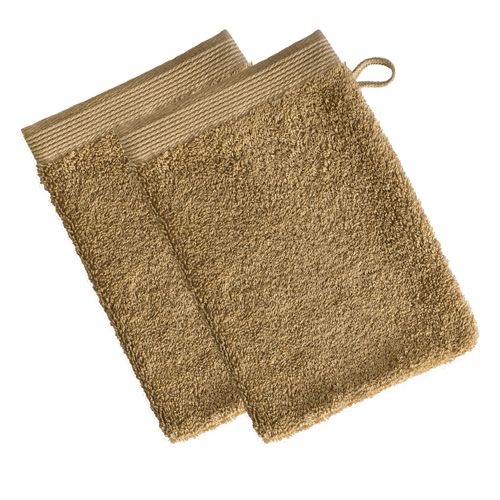 Lot De 2 Gant De Toilette 15x21 Marron Camel En Coton 550 G/m²
