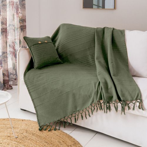 Jeté De Canapé 270x250 Vert Olive En Coton