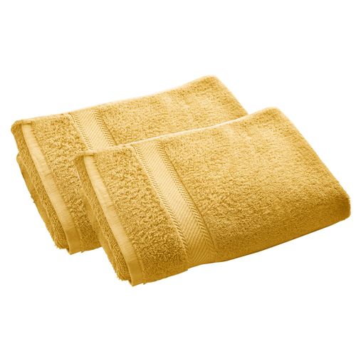 Lot De 2 Serviette De Toilette 50x100 Jaune Miel En Coton