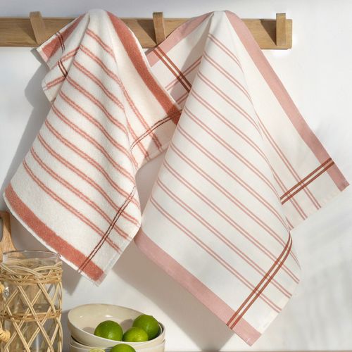 Lot De 2 Lot Torchons + Essuie-mains 50x70 Rose Terracotta En Coton