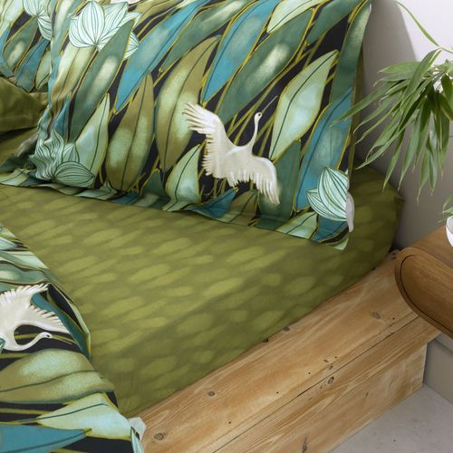 Drap-housse 140x190x28 Vert Bronze En Coton