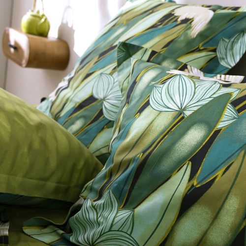 Taie Volant 63x63 Vert Bronze En Coton