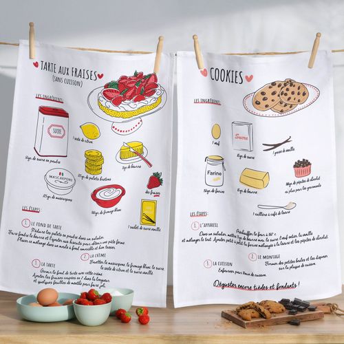 Lot De 2 Torchons 50x70 Blanc En Coton 200 G/m²