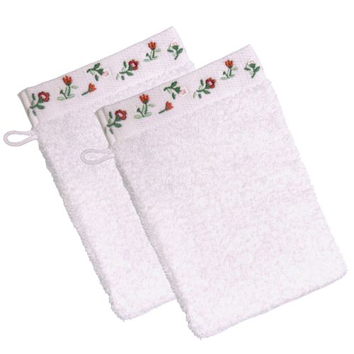 Lot De 2 Gant De Toilette 15x21 Blanc En Coton 450 G/m²