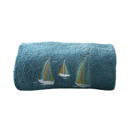 Serviette De Toilette 50x90 Bleu Paon En Coton