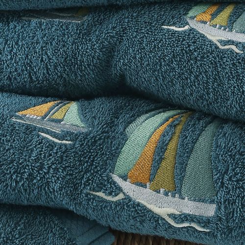 Serviette De Toilette 50x90 Bleu Paon En Coton