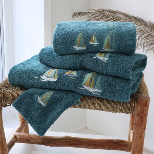 Drap De Bain 70x130 Bleu Paon En Coton