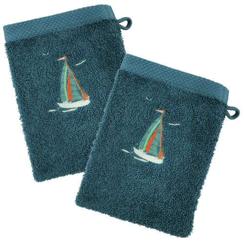 Lot De 2 Gant De Toilette 15x21 Bleu Paon En Coton