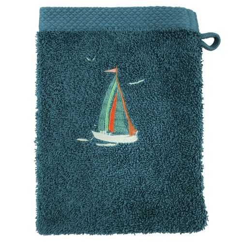 Lot De 2 Gant De Toilette 15x21 Bleu Paon En Coton