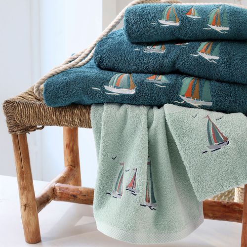 Drap De Bain 70x130 Vert D'eau En Coton