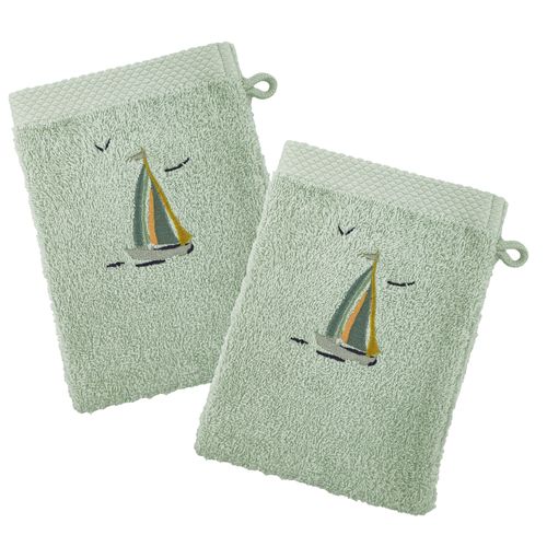 Lot De 2 Gant De Toilette 15x21 Vert D'eau En Coton