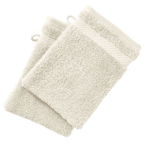 Lot De 2 Gant De Toilette 15x21 Blanc Ivoire En Coton 500 G/m²