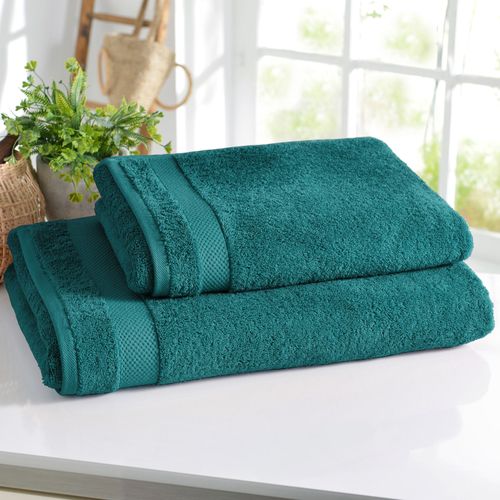 Lot De 2 Gant De Toilette 15x21 Vert Paon En Coton 500 G/m²