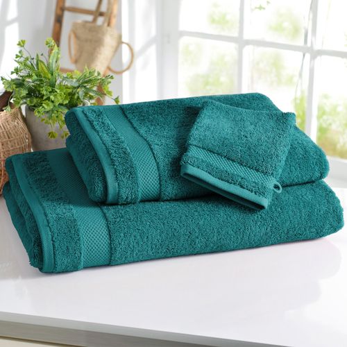 Lot De 2 Gant De Toilette 15x21 Vert Paon En Coton 500 G/m²