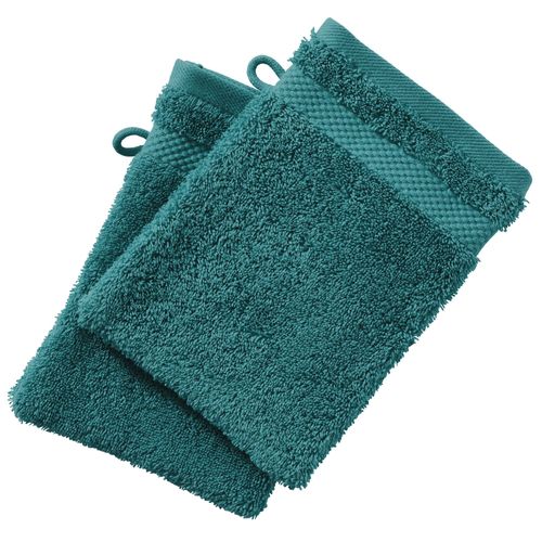 Lot De 2 Gant De Toilette 15x21 Vert Paon En Coton 500 G/m²