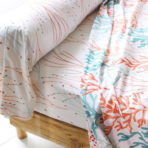 Drap-housse 90x190x28 Orange Corail En Coton