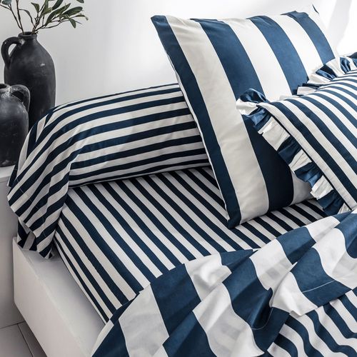 Drap-housse 160x200x28 Bleu Marine En Coton