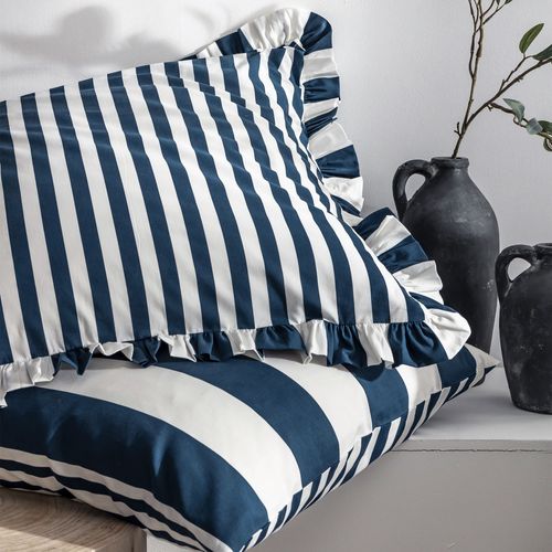 Taie Volant 50x70 Bleu Marine En Coton