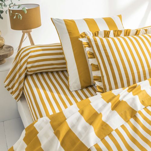 Drap-housse 90x190x28 Jaune Ocre En Coton
