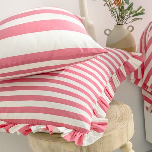 Taie Volant 63x63 Rose Bonbon En Coton