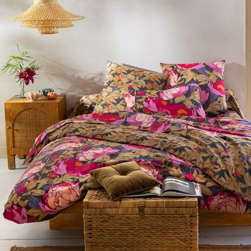 Drap-housse 160x200x28 Rose Pivoine En Coton
