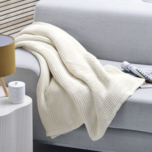 Plaid 150x150 Blanc Ivoire En Coton