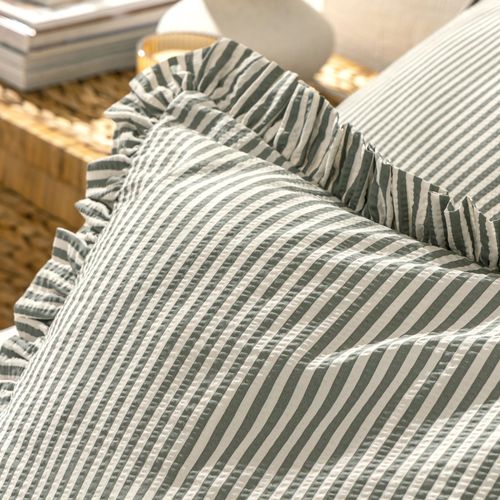 Taie Volant 50x70 Vert Kaki En Coton