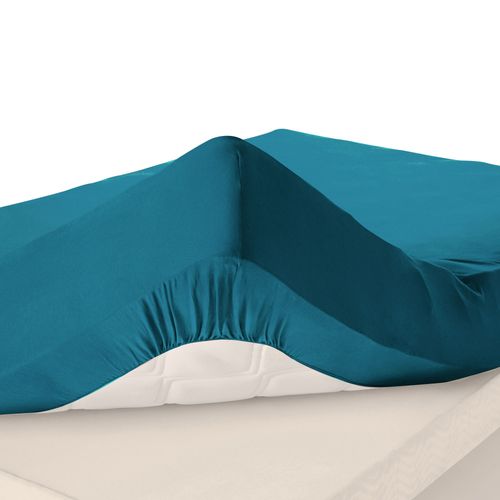 Drap-housse Grand Bonnet 140x200x40 Bleu Canard En Coton