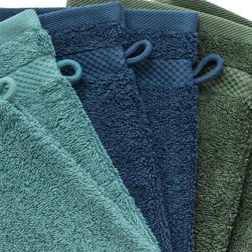 Lot De 6 Gant De Toilette 15x21 Bleu Vert En Coton 500 G/m²