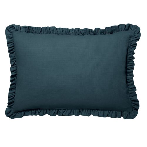 Taie Volant 50x70 Bleu Canard En Coton