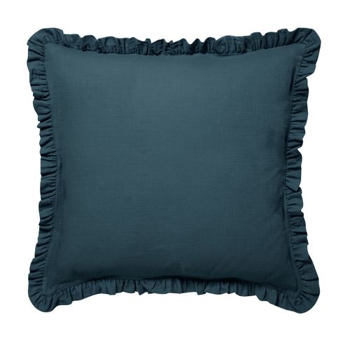 Taie Volant 50x70 Bleu Canard En Coton