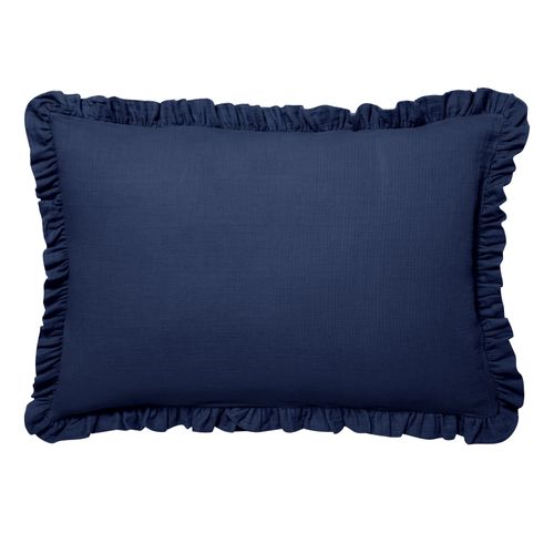 Taie Volant 50x70 Bleu Denim En Coton