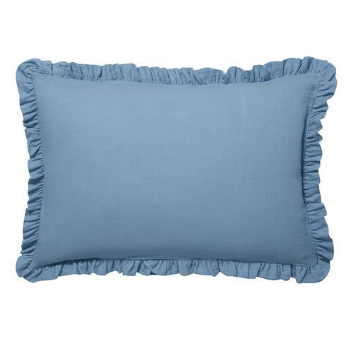 Taie Volant 50x70 Bleu Glacier En Coton