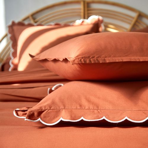 Taie Volant 63x63 Orange Sienne En Coton