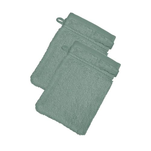 Lot De 2 Gant De Toilette 15x21 Vert De Gris En Coton