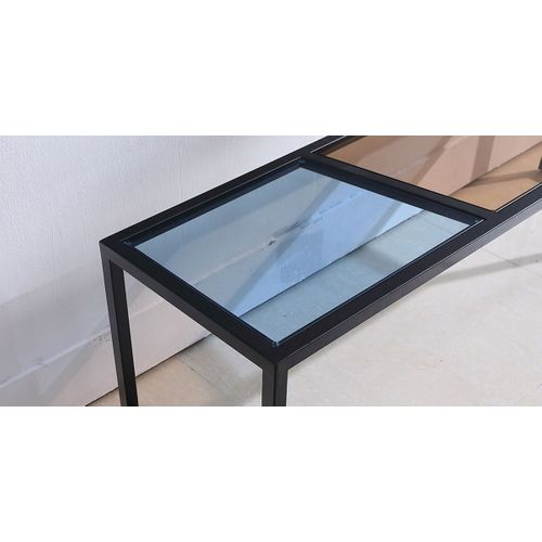 Meuble TV Verre Esprit - Marron / Bleu Noir