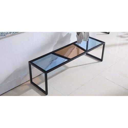 Meuble TV Verre Esprit - Marron / Bleu Noir