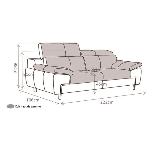 Canapé 3 Places Cuir Kare Gris - Angle Droit