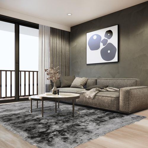 Tapis Shaggy 240x340 Rectangle Fait Main Gris Motif Uni Sg Fin