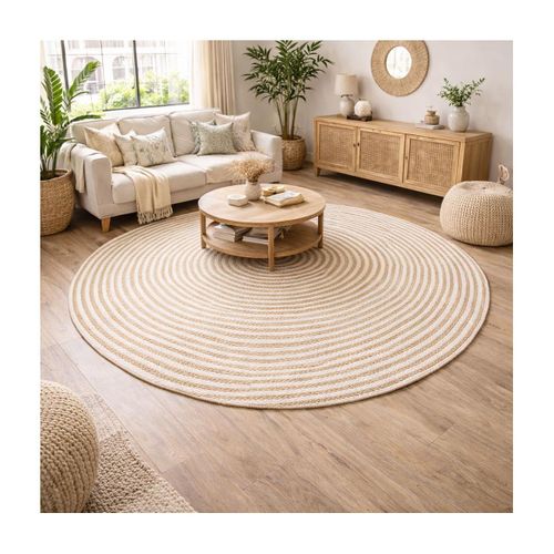 Tapis Rond D.150cm Fait à La Main En Jute Motif Simple Pour Chambre Spiraltry