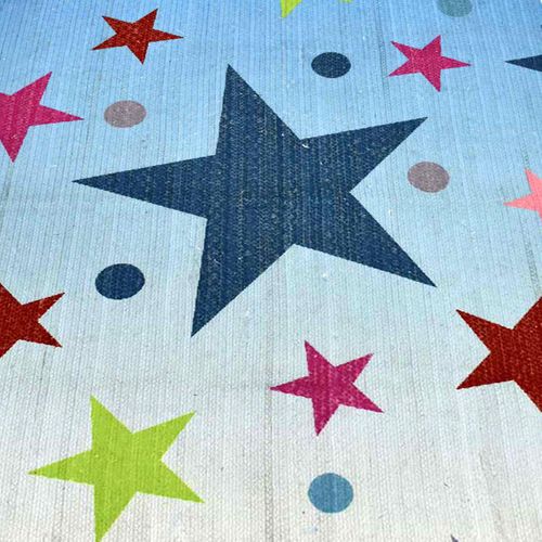 Tapis Enfant, Kilim Reversible 60x110 Fait à La Main Etoile Multicolore