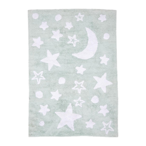 Tapis Enfant 120x170 En Coton Bio Lavable 30° Night Vert D'eau