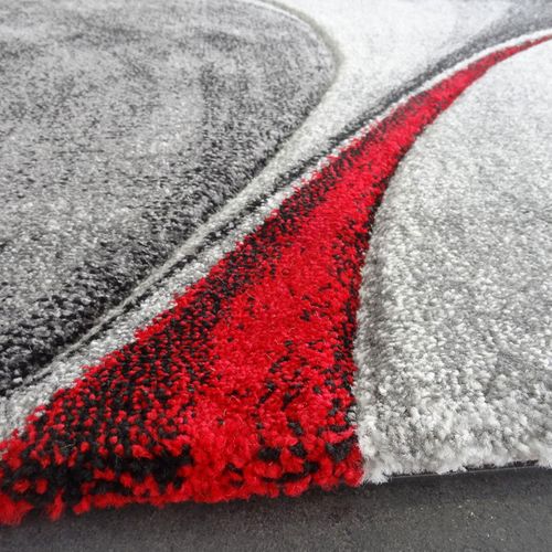 Tapis Salon 200x200 Tissé Rouge Et Gris Carré Motif Géométrique Lyn8 Madila