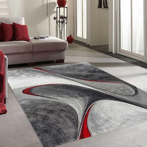 Tapis Salon 200x200 Tissé Rouge Et Gris Carré Motif Géométrique Lyn8 Madila