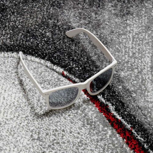 Tapis Salon 200x200 Tissé Rouge Et Gris Carré Motif Géométrique Lyn8 Madila